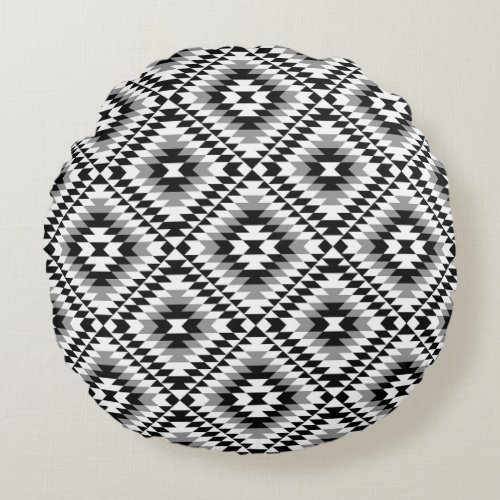 Aztec Stylized BWGray Symbol Pattern Round Pillow