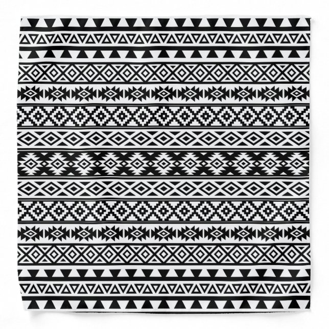 Aztec Stylized Pattern Black & White Bandana (Front)