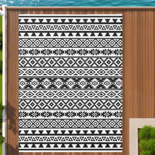 Aztec Stylized Pattern BlackWhite Outdoor Rug