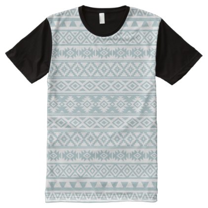 Aztec Stylized Pattern Duck Egg Blue &amp; White All-Over-Print Shirt
