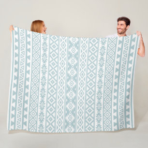 Aztec Stylized Pattern Duck Egg Blue & White Fleece Blanket