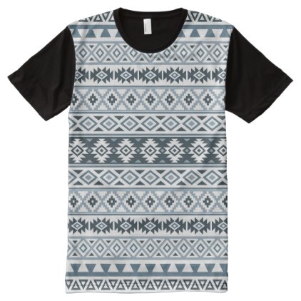 Aztec Stylized Pattern Gray-Blues &amp; White All-Over-Print Shirt