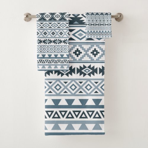 Aztec Stylized Pattern Gray_Blues  White Bath Towel Set