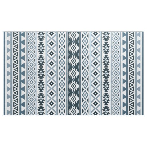 Aztec Stylized Pattern Gray-Blues & White Fabric