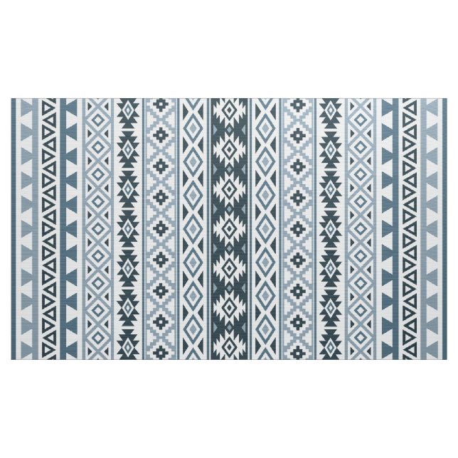 Aztec Stylized Pattern Gray-Blues & White Fabric (Yard)
