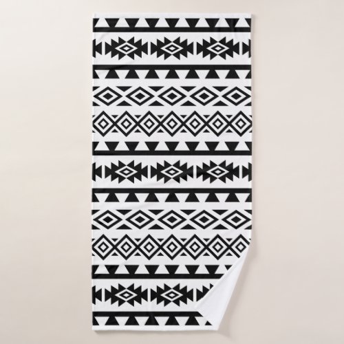 Aztec Stylized Pattern II Black on White Bath Towel