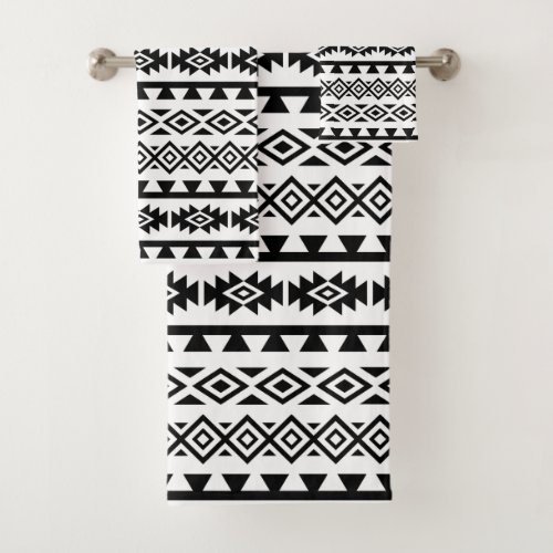 Aztec Stylized Pattern II Black on White Bath Towel Set