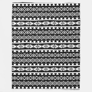 Aztec Stylized Pattern II White on Black Fleece Blanket