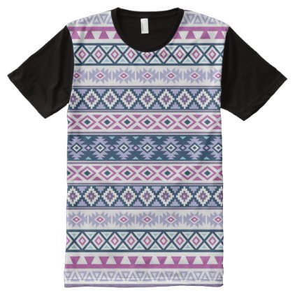 Aztec Stylized Pattern Pinks Purples Blues White All-Over-Print T-Shirt