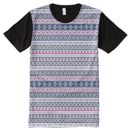 Aztec Stylized Rpt Pattern Pinks Purples Blues Wt All-Over-Print T-Shirt