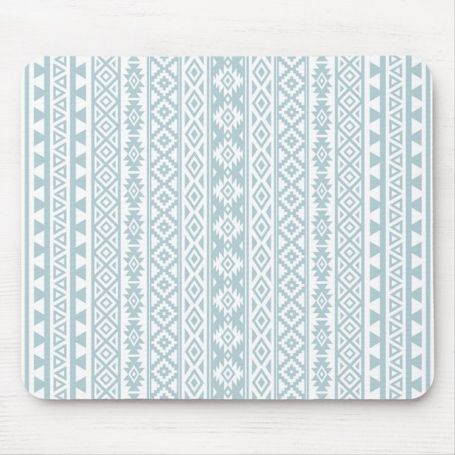 Aztec Stylized (V) Pattern Duck Egg Blue & White Mouse Pad (Front)