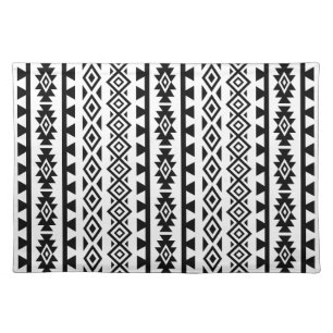 Aztec Stylized (V) Pattern II Black on White Cloth Placemat