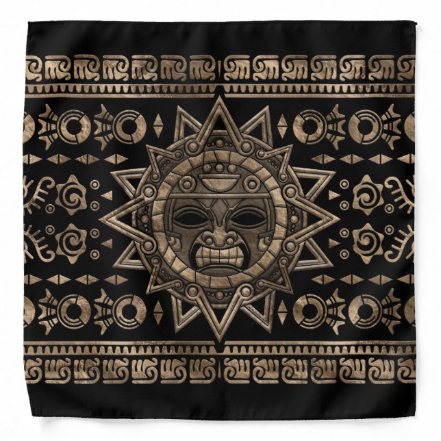Aztec Sun God Gold and Black Bandana (Front)