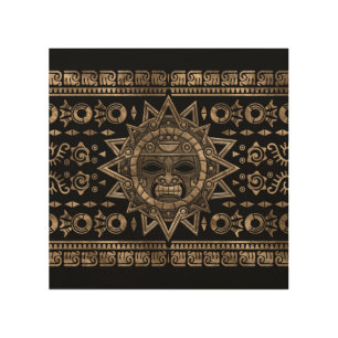 Aztec Sun God Gold and Black Wood Wall Art
