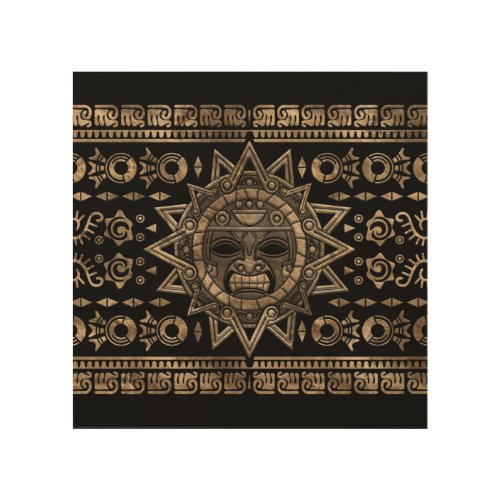 Aztec Sun God Gold and Black Wood Wall Art