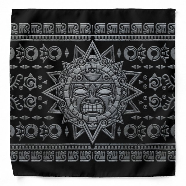 Aztec Sun God - Stone on Black Bandana (Front)