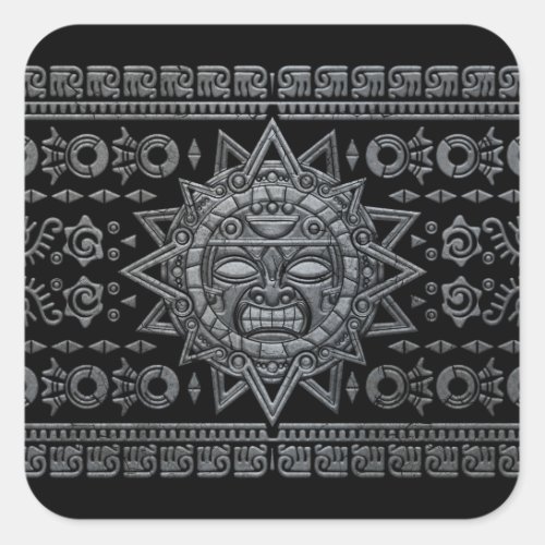 Aztec Sun God _ Stone on Black Square Sticker