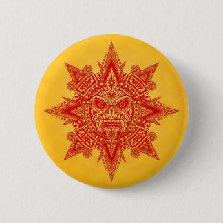 Aztec Sun Mask – Red and Yellow Pinback Button