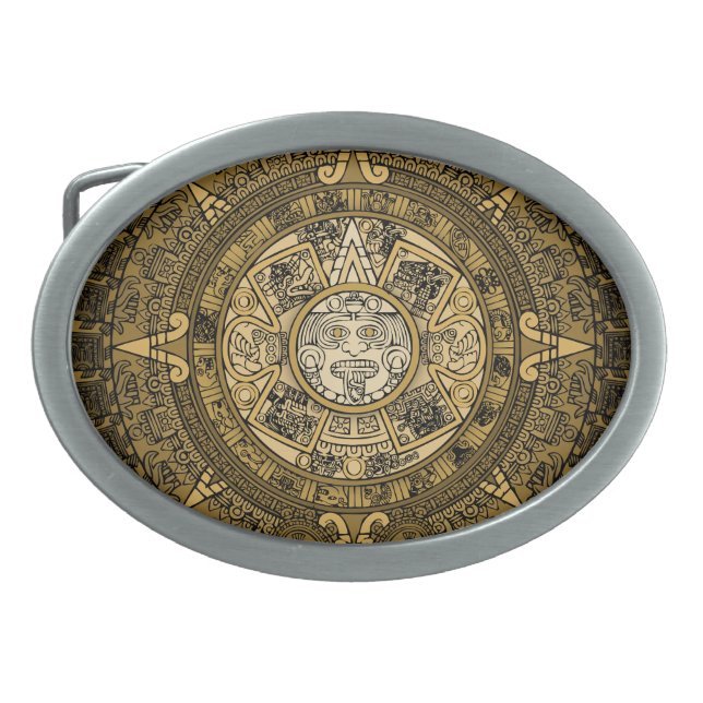 AZTEC SUN STONE CALENDAR GOLD SYMBOL  BELT BUCKLE (Front)