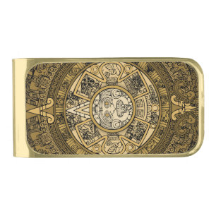 AZTEC SUN STONE CALENDAR GOLD SYMBOL  FINISH MONEY CLIP