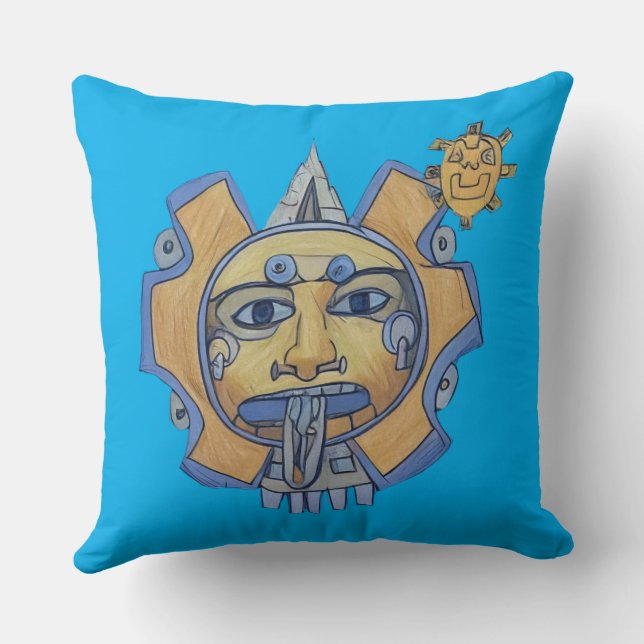 Aztec Sun Throw Pillow Dark Blue reverse Light (Back)