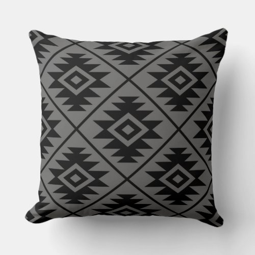 Aztec Symbol 2Way Stylized Big Ptn Black  Gray Throw Pillow