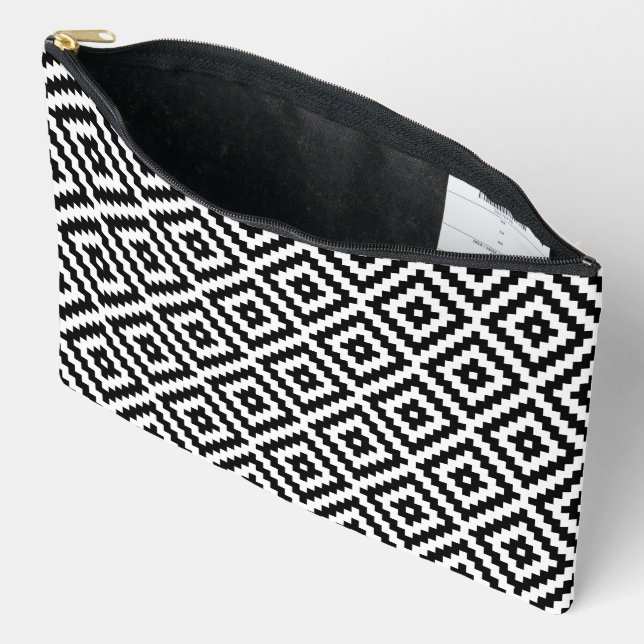 Aztec Symbol Block Big Pattern BW Accessory Pouch (Open)