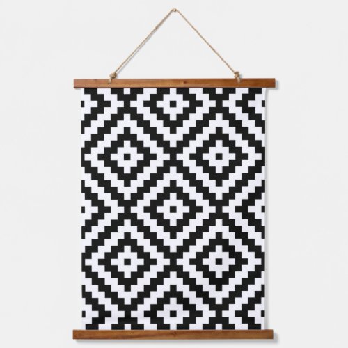 Aztec Symbol Block Big Ptn Black  White II Hanging Tapestry