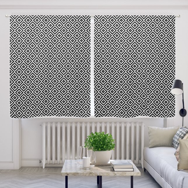 Aztec Symbol Block Pattern BW I Blackout Curtains (Living Room)