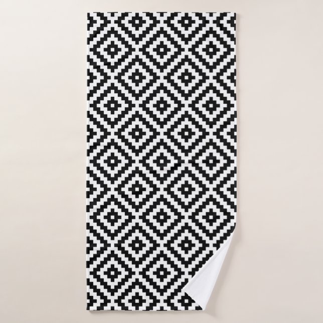 Aztec Symbol Block Ptn Black & White Bath Towel (Bath Towel)