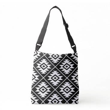 Aztec Symbol Stylized 2Way Ptn Black & White Crossbody Bag Aztec Symbol Stylized 2Way Ptn Black & White Crossbody Bag
