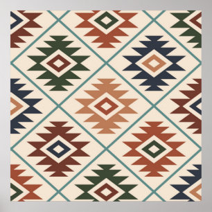 Aztec Symbol Stylized Big Pattern Color Mix Poster