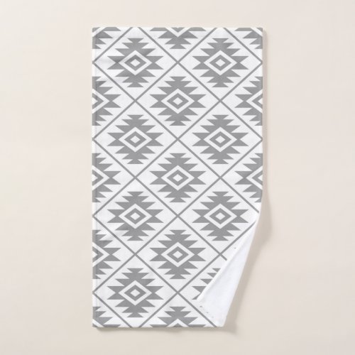 Aztec Symbol Stylized Big Pattern Gray on White Hand Towel