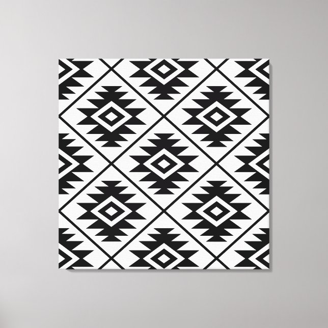 Aztec Symbol Stylized Big Ptn Black on White Canvas Print (Front)