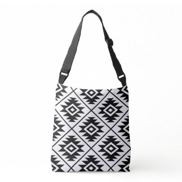 Aztec Symbol Stylized Big Ptn Black on White Crossbody Bag Aztec Symbol Stylized Big Ptn Black on White Crossbody Bag