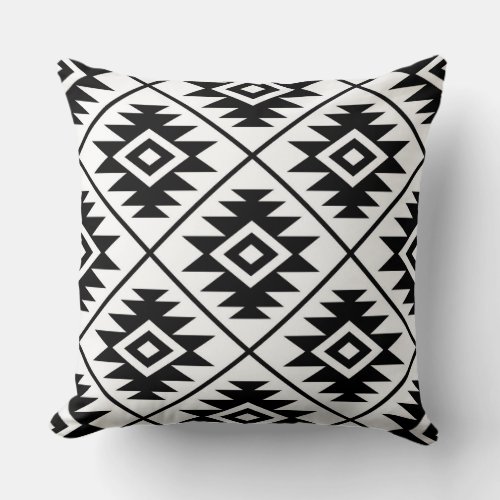 Aztec Symbol Stylized Big Ptn Black on White Throw Pillow