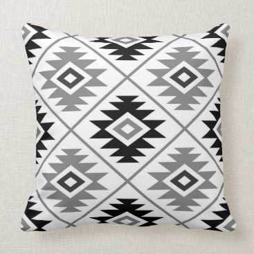 Aztec Symbol Stylized Big Ptn Black White Gray Throw Pillow Aztec Symbol Stylized Big Ptn Black White Gray Throw Pillow