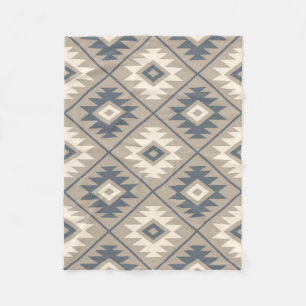 Aztec Symbol Stylized Big Ptn Blue Cream Sand Fleece Blanket