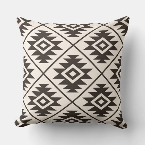 Aztec Symbol Stylized Big Ptn Brown on Cream Throw Pillow