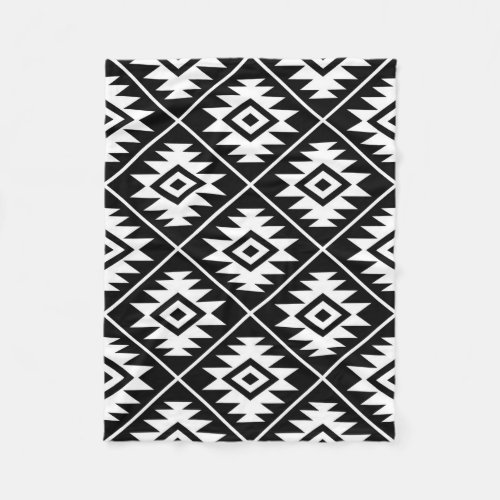 Aztec Symbol Stylized Big Ptn White on Black Fleece Blanket