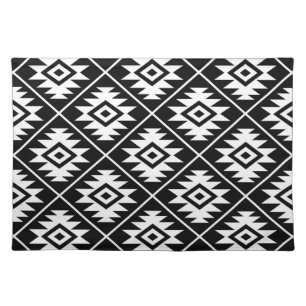 Aztec Symbol Stylized Big Ptn White on Black Placemat