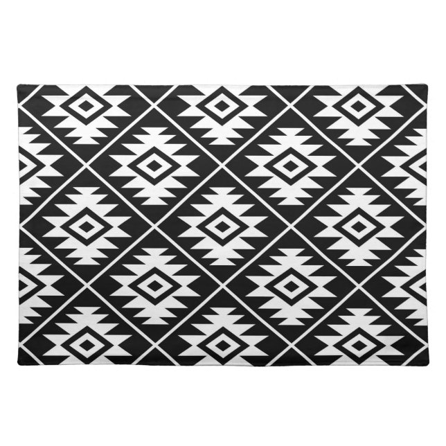 Aztec Symbol Stylized Big Ptn White on Black Placemat (Front)