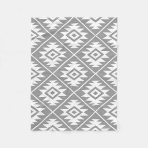 Aztec Symbol Stylized Big Ptn White on Gray Fleece Blanket