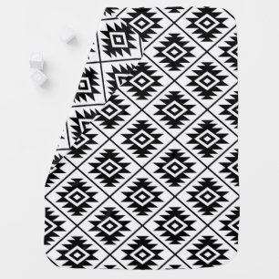 Aztec Symbol Stylized Pattern Black on White Baby Blanket