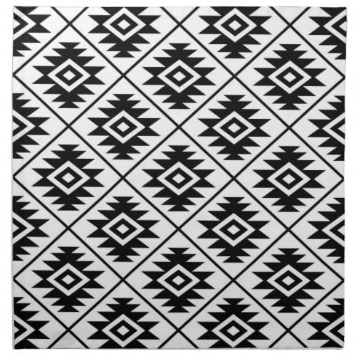 Aztec Symbol Stylized Pattern Black on White Napkin