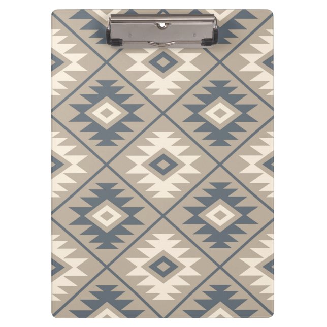 Aztec Symbol Stylized Pattern Blue Cream Sand Clipboard (Front)