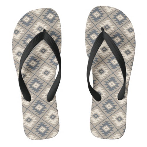 Aztec Symbol Stylized Pattern Blue Cream Sand Flip Flops