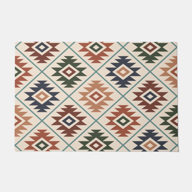 Aztec Symbol Stylized Pattern Color Mix Doormat (Front)