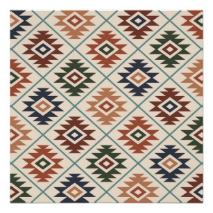 Aztec Symbol Stylized Pattern Color Mix Poster