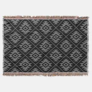 Aztec Symbol Stylized Pattern Gray on Black Throw Blanket
